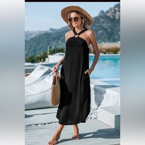 Black O-Ring High Neck Maxi Dress